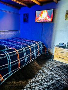 a bedroom with a bed and a tv on a wall at La Colina Magik in Guarne
