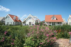 una fila de casas en un campo de flores en Summio Duynparc De Heeren van 's-Gravensande, en Vluchtenburg