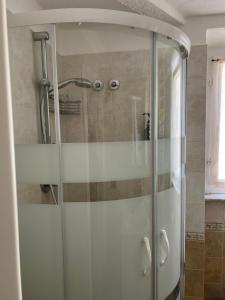 a shower with a glass door in a bathroom at MONOVAPELO in Marina di Campo