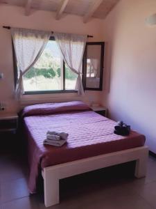 um quarto com uma cama grande e uma janela em Cabañas Alma del Sur em El Hoyo