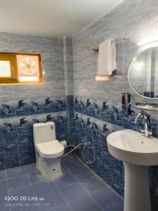 a bathroom with a toilet and a sink at Forest View Cottage in Jibhi