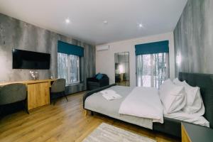 1 dormitorio con 1 cama y TV de pantalla plana en Rado Hotel Spa en Khmil'nyk