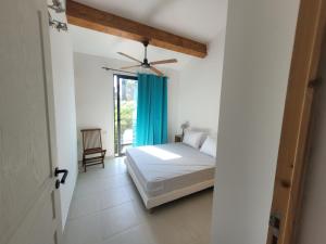 a bedroom with a bed and a ceiling fan at Villas au brusc près de la plage in Six-Fours-les-Plages