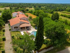 an aerial view of a house with a swimming pool at Villa Rojnići 1 by IstriaLux in Orihi