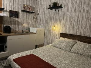 a bedroom with a bed and a sink in it at Lo Chalet between Pisa and Cinque Terre in Carrara