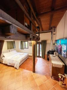 Schlafzimmer mit einem Bett und einem Flachbild-TV in der Unterkunft Villa Gorna in Trecastagni