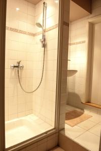 a shower with a glass door in a bathroom at Marie campagne in Mont-Saint-Guibert