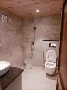 een badkamer met een toilet en een wastafel bij Hotel Wild Spring Mussoorie in Mussoorie