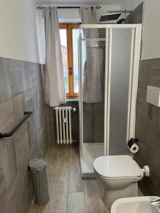 a bathroom with a toilet and a shower and a sink at Soleil in Morgex +18 photos