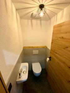 małą łazienkę z toaletą i umywalką w obiekcie Appartement Hirner w mieście Fügenberg