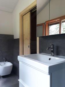 a bathroom with a white sink and a toilet at La quiete di Tregiovo - CIPAT 22253-AT-34903 in Revò