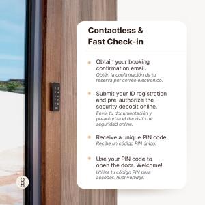 a sign on a door that reads quickest and fast check in at La Florida Suites by Olala Homes in Hospitalet de Llobregat