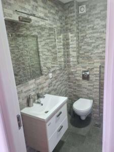 een badkamer met een witte wastafel en een toilet bij Apaertman Zvezdara in Zvezdara