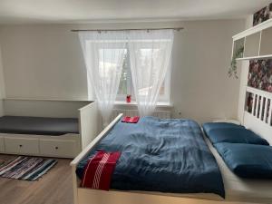 a bedroom with a bed and a window at Apartmány Prostřední in Prostřední Bečva
