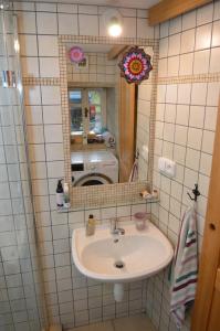 a bathroom with a sink and a mirror at Roubená chalupa v Jilemnici v klidné lokalitě in Semily