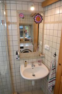y baño con lavabo y espejo. en Roubená chalupa v Jilemnici v klidné lokalitě, en Semily