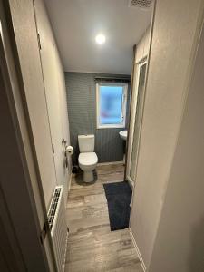 a small bathroom with a toilet and a window at Ingoldmells Honeybee Fantasy Island in Lincolnshire +20 photos
