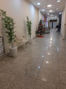 a hallway with a christmas tree in a building at Residencial -Copacabana -Praia in Rio de Janeiro