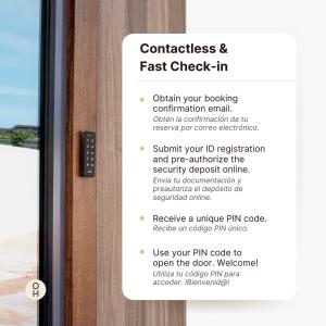 a sign on a door that reads quickest and fast check in at Port Forum Apartments by Olala Homes in Barcelona