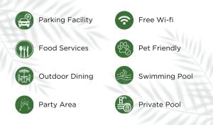 zbliżenie czterech logo usług ekologicznych w obiekcie Mohor Retreat w mieście Alibag