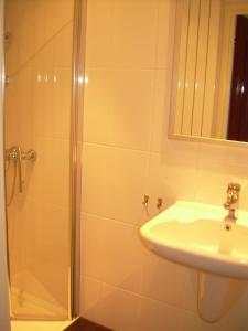 uma casa de banho com um chuveiro e um lavatório. em Holiday in Spakenburg Groof em Spakenburg