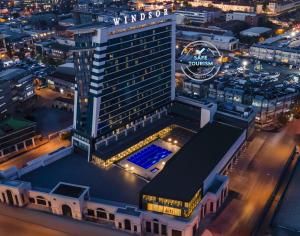 an aerial view of the windsor hotel at night at Windsor Hotel & Convention Center Istanbul in Istanbul