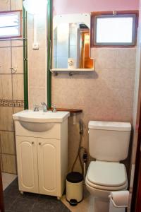 a bathroom with a toilet and a sink and a mirror at Attraversiamo in Malargüe