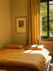 Letto o letti in una camera di Casa d'epoca con giardino 5 min da Locarno