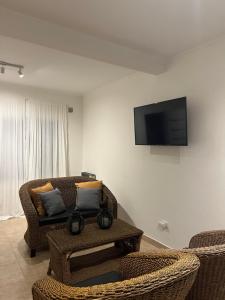 康科迪亞的住宿－Duplex del Río，客厅配有沙发和墙上的电视