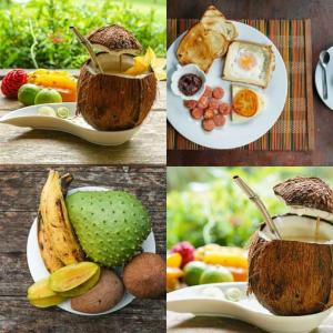 a collage of pictures of different foods and a drink at Hotel Ceiba Bonga in Acanti