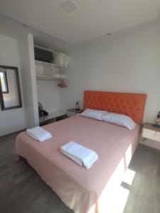 una camera da letto con un grande letto con due asciugamani di Entre fincas alojamiento rural a San Rafael