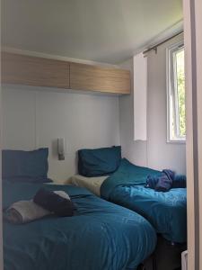 sypialnia z 2 łóżkami i oknem w obiekcie Modern 6P Tiny SolHouse 6 - Near Groningen w mieście Kropswolde