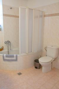a bathroom with a toilet and a bath tub at Διαμέρισμα στη χλόη Καστοριάς in Kastoria