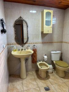 a bathroom with a sink and a toilet and a mirror at Almma Mia in Godoy Cruz +29 photos