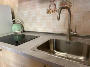 encimera de cocina con fregadero y tetera en ApartVilla Trieste, en Trieste