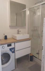 bagno con lavandino e lavatrice di Appartement T2 refait à neuf a Cabourg