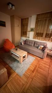 a living room with a couch and a coffee table at Apartment Boulevard in Belgrade