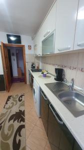 cocina con fregadero y lavadora en Apartament AKM, en Târgu Ocna