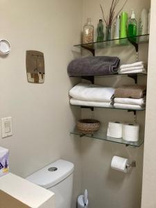 łazienka z białą toaletą i ręcznikami w obiekcie Desert retreat close to downtown/ U of A, 1-10 w mieście Tucson