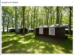 a small building in the middle of a forest at Bungalow WALD & SAND direkt am Strand in Dranske