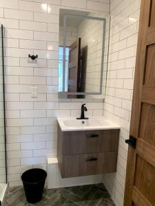 a bathroom with a sink and a mirror at Veau3 1BD 1BA minutes to NYC in Newark