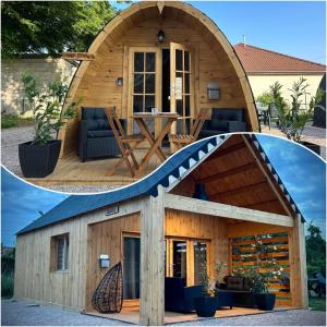 ein Hobbyhaus mit rundem Dach in der Unterkunft Les Chalets du Parc 