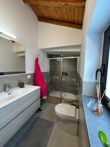 ein Bad mit einem Waschbecken, einem WC und einer Dusche in der Unterkunft Casa mamma Etna in Zafferana Etnea