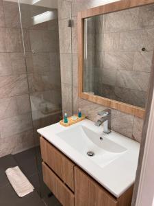 een badkamer met een wastafel en een douche bij EMY HOUSE in La Laguna