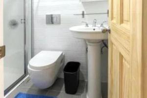 a bathroom with a sink and a toilet and a shower at Beautiful 3 BR Apartment in New York
