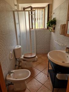 a bathroom with a toilet and a sink at La Chiusazza in Case Monterosso