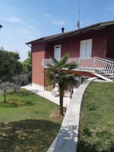 une maison avec un palmier en face dans l'établissement Pace, Luminosità e Comodità a due passi dal Garda, à Volta Mantovana