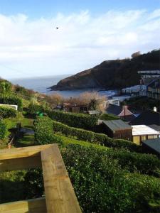 Blick auf einen Hügel mit dem Meer im Hintergrund in der Unterkunft Cosy private cottage near beach in Ilfracombe