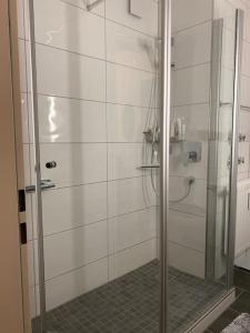 a shower with a glass door in a bathroom at Grünes Stüble Allgäuer Alpen in Sonthofen +13 photos