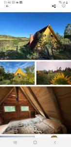 a collage of two pictures of a house at Toca das Sementes in Maria Preta